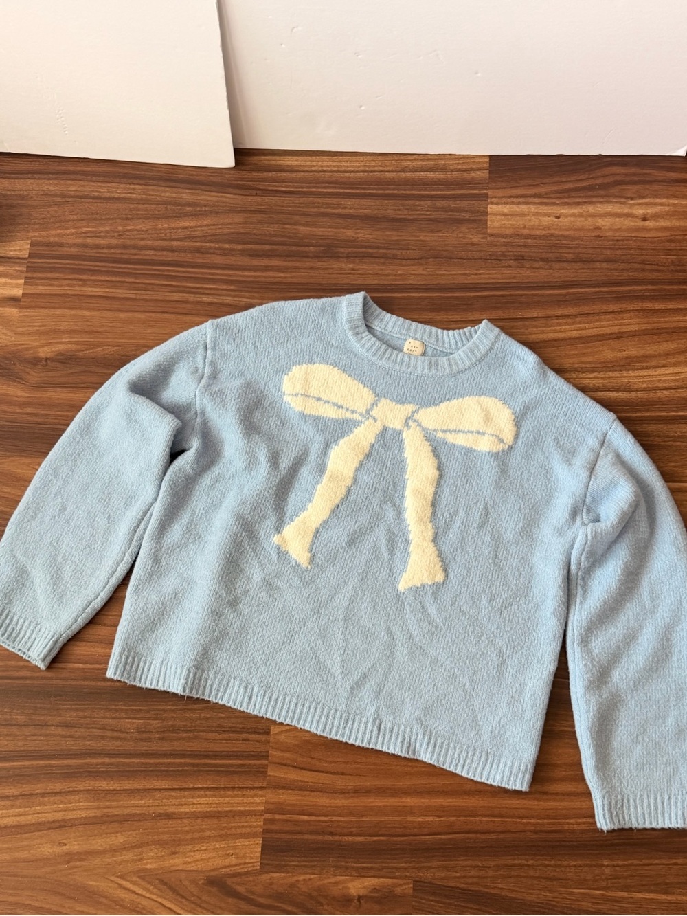 a new day Light Blue Sweater with Cream Bow
